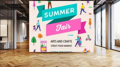 Summer fest, food street fair, family festival poster and banner design Wall mural