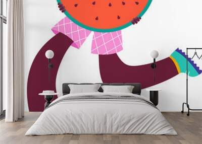 Summer Flat Cartoon Character with Watermelon Slice Wall mural