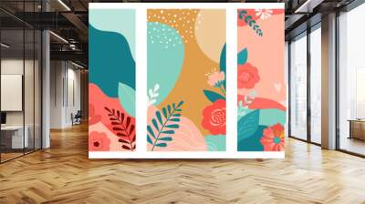 Vector set of Valentines day abstract backgrounds with copy space for text - banners, posters, cover design templates, social media stories wallpapers. Vector design Wall mural