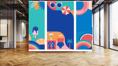 Vertical social media summer stories geometric design templates with copy space for text. Backgrounds for banner, greeting card, poster and advertising - summertime vibes concept. Wall mural