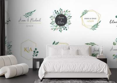 Wedding logos, hand drawn elegant, delicate monogram collection Wall mural