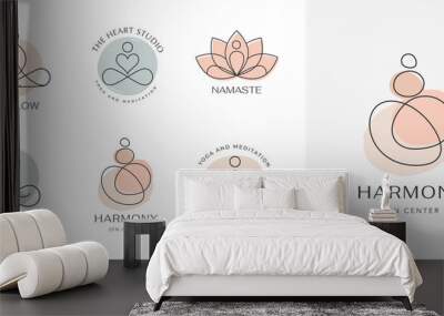 Yoga, Zen and Meditation Linear Icons and Logos Wall mural