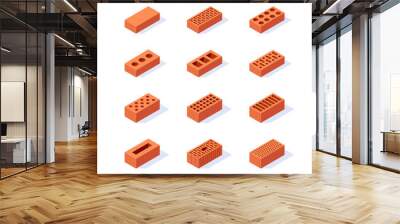 Brick isometric icons in flat style, vector Wall mural