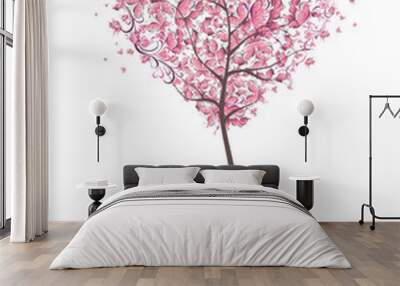 Tree of love with leaves from heart shape. Weddings card Wall mural