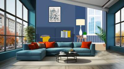 The design of the living room with fashionable furniture. Vector illustration of a flat style. Wall mural