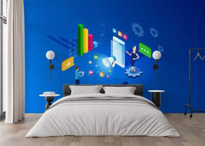 Isometric digital marketing. Vector illustration. Business conce Wall mural