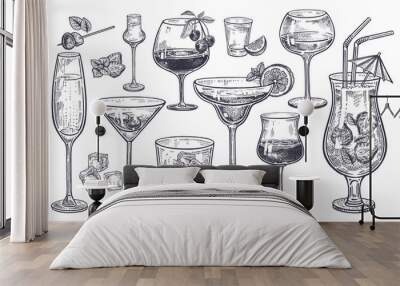 Alcoholic drinks set. Wall mural