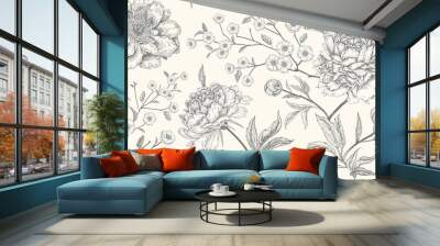 Luxury seamless background with peony flowers. Wall mural