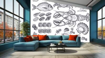 Seafood vector set. Wall mural