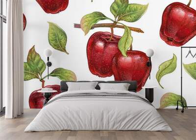 Vintage seamless pattern with apples. Wall mural