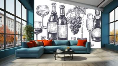 Wine and grapes set. Wall mural