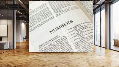 Numbers open Holy Bible Book close-up. Old Testament Scripture. Studying the Word of God Jesus Christ. Christian biblical concept. Wall mural