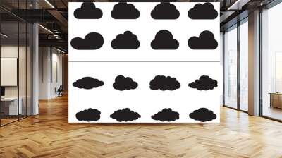 Black cartoon clouds set isolated on white background. Collection of different cartoon clouds for background template, wallpaper and sky design. Cartoon clouds vector. Sky illustration Wall mural