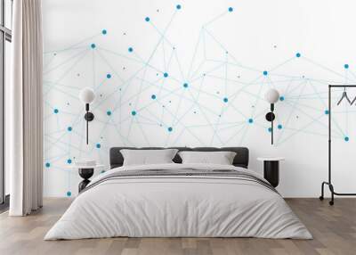 Blue network. Abstract connection on white background. Network technology background with dots and lines for desktop. Ai background. Modern abstract concept. Line background, network technology vector Wall mural