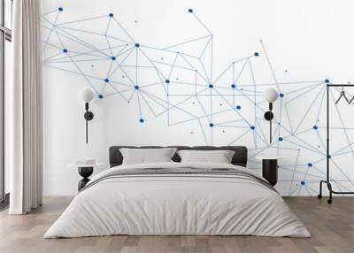 Blue network. Abstract connection on white background. Network technology background with dots and lines for desktop. Ai background. Modern abstract concept. Line background, network technology Wall mural