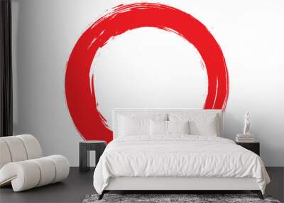 Circle brush stroke vector isolated on white background. Red enso zen circle brush stroke. For stamp, seal, ink and paintbrush design template. Grunge hand drawn circle shape, vector illustration Wall mural