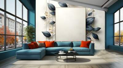 Illustration of modern frame green decorative leaves Wall mural