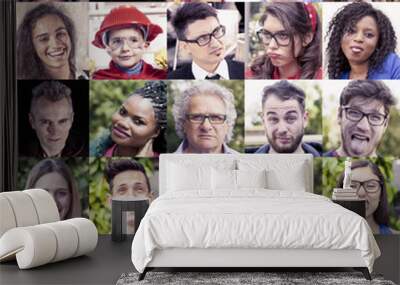 composition of human faces with funny expressions Wall mural