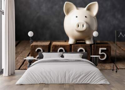 new year 2025 investment concept with piggy bank saving money for future Wall mural