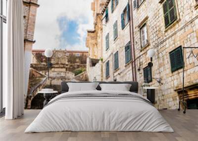 Steep stairs and narrow street in old town of Dubrovnik Wall mural