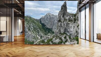 Alpinist rock Anića kuk or Anica kuk cliff in Velika Paklenica canyon, Starigrad (Paklenica National Park, Croatia) - Alpinistenfelsen Anica kuk oder Anica kuk-Klippe in der Schlucht Velika Paklenica Wall mural