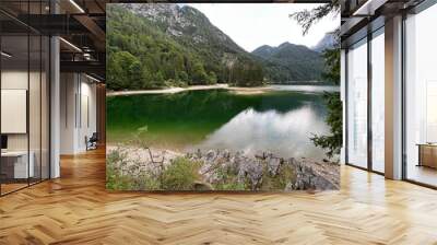 Early autumn over the alpine lake Lago del Predil or Lago di Raibl (Cave del Predil Lake) - Inizio autunno sul alpino Lago del Predil (Cave del Predil, Italia) or Predilsko jezero Wall mural