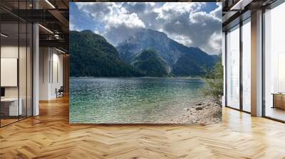 Early autumn over the alpine lake Lago del Predil or Lago di Raibl (Cave del Predil Lake) - Inizio autunno sul alpino Lago del Predil (Cave del Predil, Italia) or Predilsko jezero Wall mural