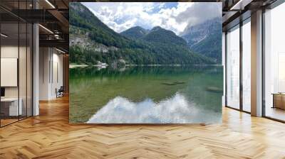 Early autumn over the alpine lake Lago del Predil or Lago di Raibl (Cave del Predil Lake) - Inizio autunno sul alpino Lago del Predil (Cave del Predil, Italia) or Predilsko jezero Wall mural