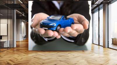 businesswoman holding car in the hands - insurance or car busine Wall mural