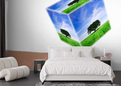 woman hand holding landscape cube in 3d - earth nature and envir Wall mural