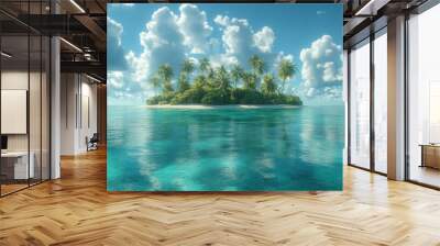 Serene tropical island with palm trees and clear turquoise water. Wall mural