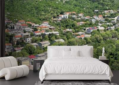 View of the town of Senj in the Kvarner Bay and residential houses on the slopes of Velebit from Nehaj fortress - Croatia (Pogled na grad Senj u kvarnerskom zaljevu i kuće na obroncima Velebia) Wall mural