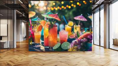 A table set for a summer party with an array of colorful dishes Wall mural