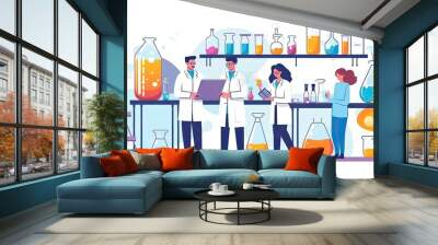  illustration of  group of people  for business ideas, scientist working in a laboratory, flat style, ai generative Wall mural