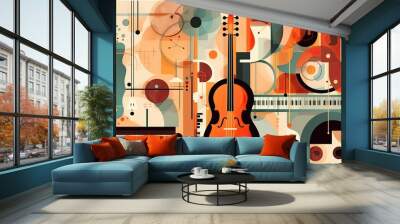 Abstract Music background with musical instruments. Vector illustration in flat design style. Music concept. Ai generative Wall mural