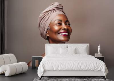 Smiling African adult woman with smooth healthy face skin. Banner copy space. Beauty and cosmetics skincare advertising concept Wall mural