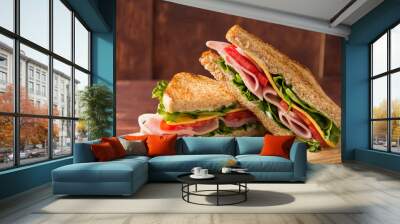 Sandwich bread tomato, lettuce and yellow cheese Wall mural