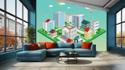 detailed flat 3d isometric city Wall mural