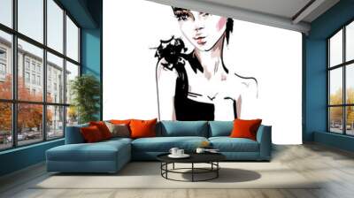 Hand drawn beautiful young woman. Fashion woman portrait. Sketch. Wall mural