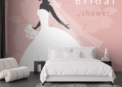 Illustration of a beautiful bride holding a bouquet. EPS 10 Wall mural