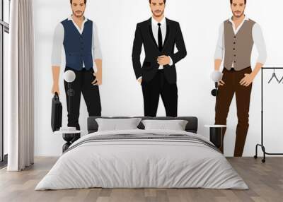 stylish high detailed graphic businessmen set. cartoon male characters. men in fashion clothes. flat Wall mural