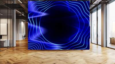 Neon Dark Blue Gradient Foil Background with Vibration Circle Waves Lines Wall mural