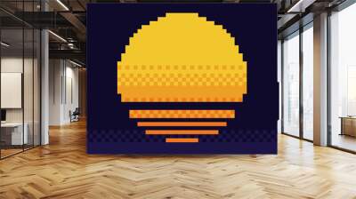 Retro Style Sunset Illustration, Pixelated Wall mural