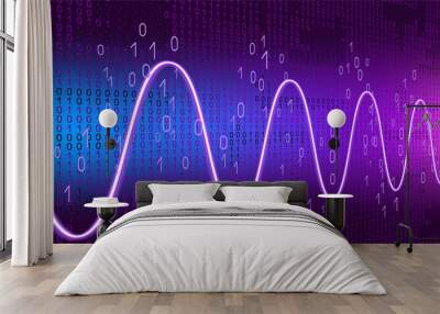 Graph harmonic damped oscillations  on binary code background Wall mural