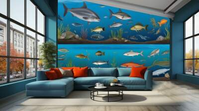 Food Chain in Aquatic Ecosystem with fish Wall mural