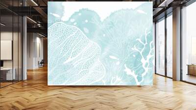 Art sea background vector. Luxury design with underwater plants and  watercolor splash. Template design for text, packaging and prints. Wall mural