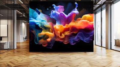 Abstract Colorful Fluid Art: Swirling Paint Splash Wall mural