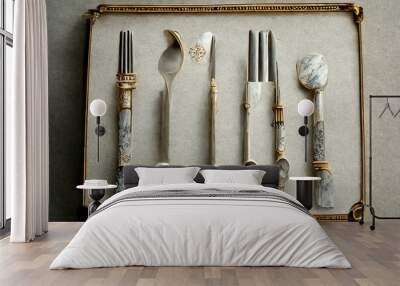 Cutlery set sculpture, baroque style marble, 3d Illustration Wall mural