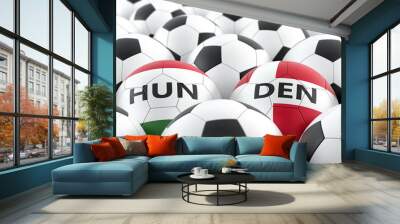 Hungary vs. Denmark Soccer Match - Leather balls in Hungary and Denmark national colors. 3D Rendering  Wall mural