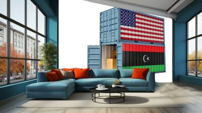 Two freight container with USA and Libya national flag. 3D Rendering Wall mural